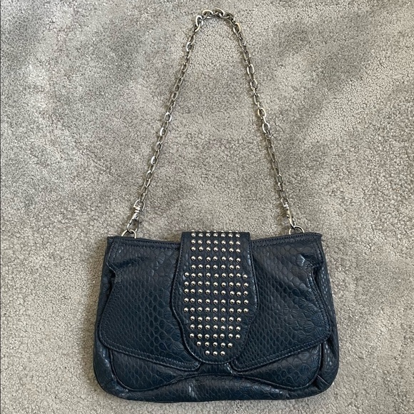 Sondra Roberts SR Squared Snake Embossed Studded Convertible Shoulder Bag Clutch - Picture 1 of 10